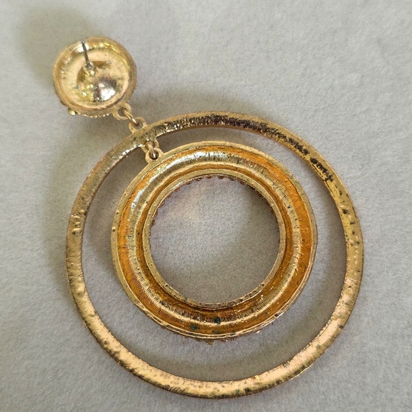 Statement Gold with Champagne Rhinestones Double Hoop Earrings - Picture 6 of 9